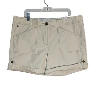 Tommy Hilfiger Women's Tan Cotton Shorts with roll tabs.  Size 12 Flap pockets